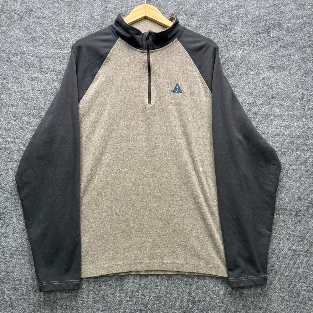 Ascend 1/4 Zip Pullover Mens L Gray Black Long Sleeve Raglan Outdoor Casual